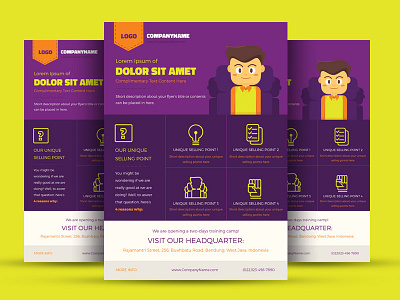 FREE Colorful Illustrated Corporate Flyer Template colorful corporate flat flyer free icon illustration office purple template vector yellow