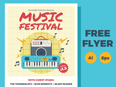 FREE Music Festival Flyer amplifier festival flyer free freebies guitar illustration keybiard music note poster template