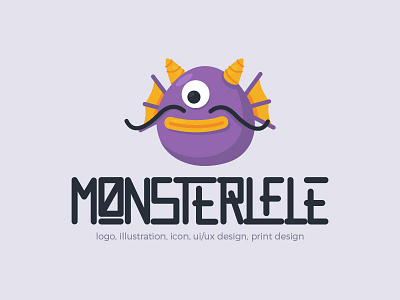 MONSTERLELE Logo catfish cute fish fun horn illustration lele logo logotype monster moustache purple