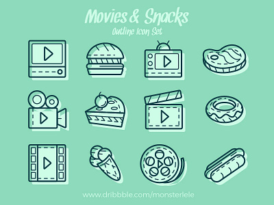 Movies & Snacks Icons Set