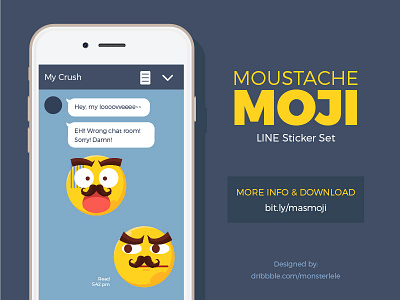 Moustache Moji LINE Stickers chat cute emoji expression fun icon illustration line moji moustache sticker yellow