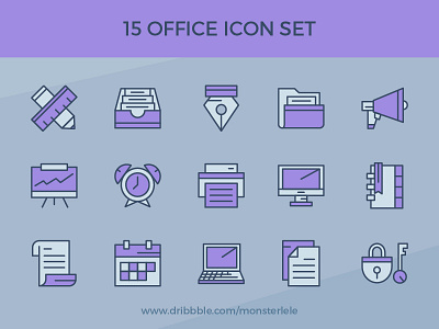 Duo Color Office Icon Set agency company detail gizmo icon office outline project purple set work workshop