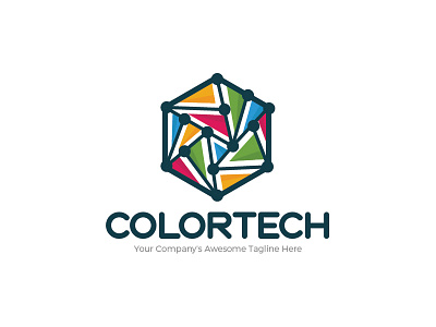 ColorTech Logo Template bank color logo management multipurpose outline rainbow tech technology template wireframe