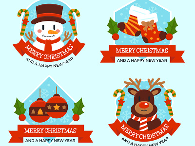 Christmas Label Collection badge christmas deer free freepik icon illustration label snowman vector