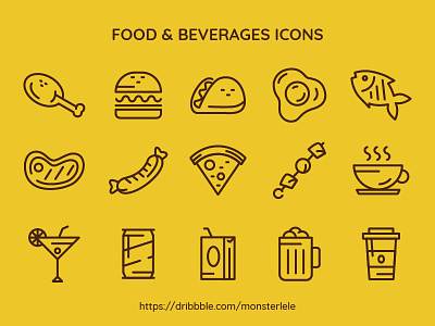 FREE Food & Beverages Icon Set beverages cute food fun icon icon set illustration line minimal monocolor outline ui
