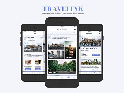 TraveLink App UI app application backpack blue direction guide map mobile travel traveler ux