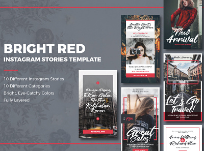 Bright Red Instagram Stories Template book chapter clean culinary elegant event handwritten instagram instagram template photography product quote red sales script story template travel