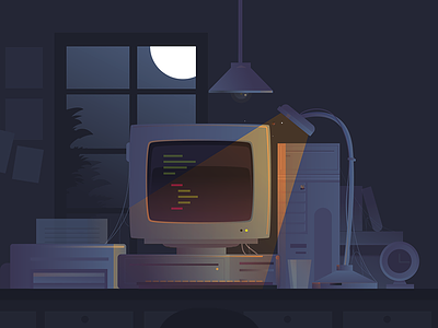 Illustration - late night coding code design developer flat illustration night sketch ui vector website