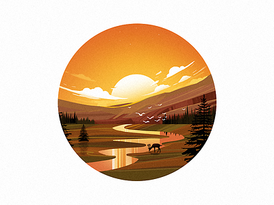 Sunset & River illustration green illustration illustrator nature sketch sunset vector web ui