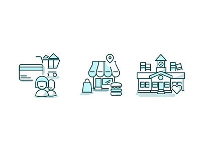Homepage Customer Illustrations cart community icons illustrations school shop