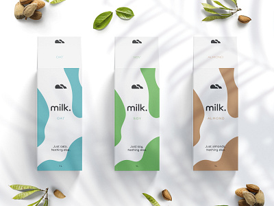 Package Design - milk. almond brand design brand identity branding dairy debut debutshot design emblem healthy label logo logo design milk minimalistic oats packaging soy vegan