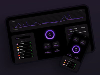 VPN App app design application clean ui concept dark dark mode dark ui minimal responsive design ui uidesign ux uxdesign vpn vpn app webdesign website