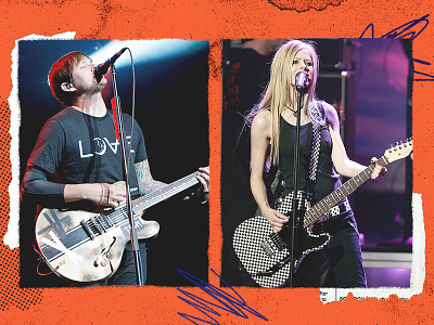 The Guitarists and Gear of 2000s Pop Punk avril lavigne blink 182 collage design editorial editorial art editorial collage getty halftone pattern music punk punk rock texture torn paper