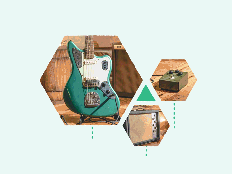 My Collection after effects animation branding design graphic design guitar hexagon motion design motion graphics music product marketing reverb texture