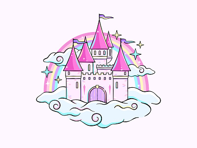 Castle castle chateau drawing fairytale fantasy icon illustration pink rainbow unicorns