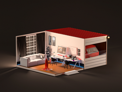 Tiny room 3d c4d cinema4d low poly