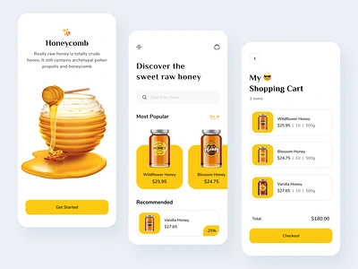 Honey Shop - Mobile App beekeeper beekeeping branding cards design creative design 2020 hafiz honey honey shop honeybee minimal mobile mobile app mobile app design shopping top ux ui designer ui ui design