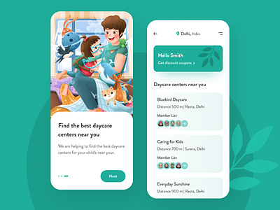 Daycare Center - Mobile App app app design child care childcare daycare daycare center illustraion minimal mobile mobile app mobile design ui ux