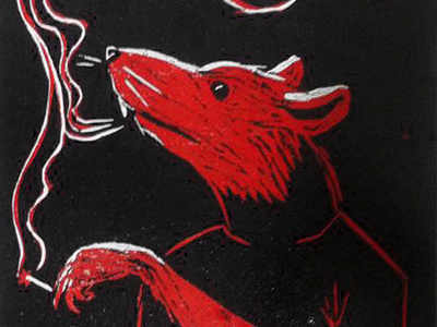 Rato Xilo rat smoking woodcut xilography xylography