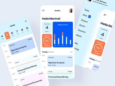Studly - Mobile App for Students colourful course dashboard education edutech mobile schedule school student study ui uni university