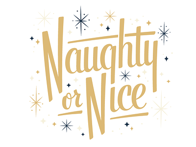 Naughty Or Nice 50s christmas gold lettering naughty nice script type