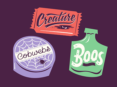 Handful #3 boos candy cobwebs creature halloween illustration lettering trickortreat vector