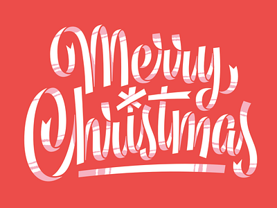 Merry Christmas christmas illustration lettering midcentury ribbon script type