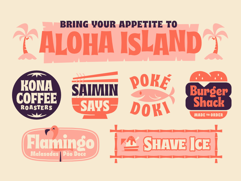 Aloha Island logo island hawaii aloha halloween tiki font type musubi