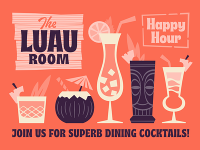 The Luau Room 60s cocktail font happy hour hawaii luau mai tai musubi tiki tropical