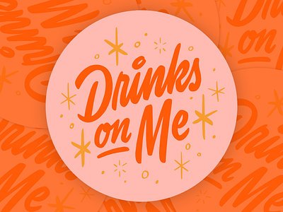 Drinks On Me brush script coaster cocktail drinks lettering logotype mid century script type