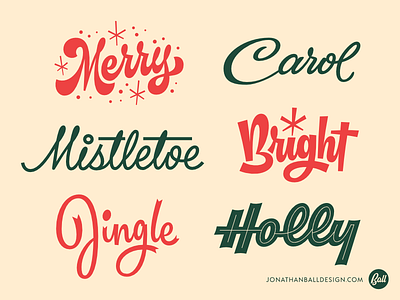Scriptmas Collection • Days 1-6 bright carol jingle lettering logotype merry midcentury mistletoe script type vector