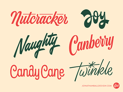 Scriptmas Collection • Days 13-18 canberry candy cane joy lettering logo logotype midcentury naughty nutcracker script twinkle type