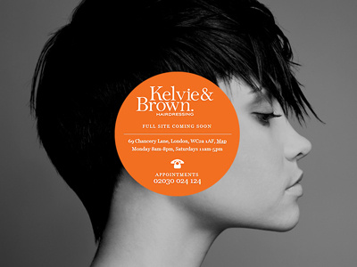 Kelvie & Brown Holding Page greyscale hairdresser holding page orange temporary website