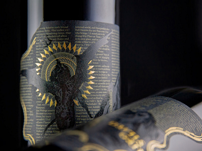 Devils Gate Wine Works black black on black black paper closeup detail devil foil gold illustration label metallic ink print design spot gloss spot varnish trident typography wine bottle