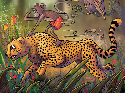 Monkey & Leopard african animals childrens book childrens illustration illustration