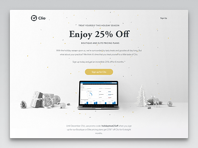 Clio Holiday Promotion clean gold holiday landing promotion web web design white