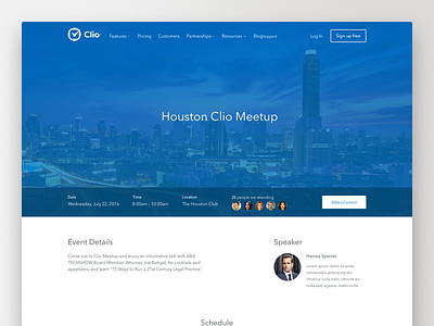 Clio Event Details Page clean detail event grid layout map meetup minimal ui ux web website