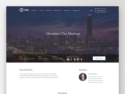 Clio Event Details Page Alternate clean detail event grid layout map meetup minimal ui ux web website