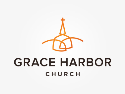 Grace Harbor Logo black brown catholic christian church contour cross line lines orange proxima nova religion steeple