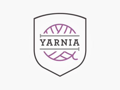 Yarnia Logo ball black crest gray iconic needle purple shield simple yarn yarnia