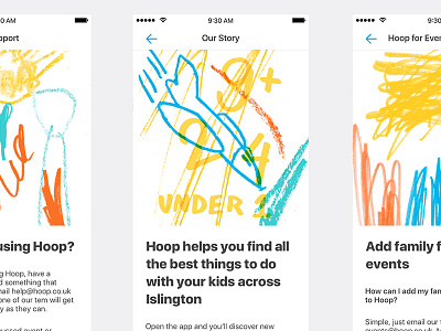 Hoop Settings Pages app apple colours drawings header hoop ios kids mobile screen titles