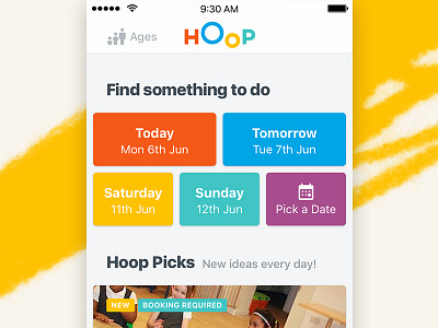 Hoop What's On android app buttons date find hoop ios picker today tomorrow