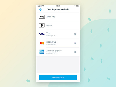 Your Payment Methods app applepay cards hoop ios payment paypal screen ui