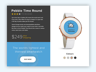 Pebble Time Round product Card colours daily ui pebble product card proxima nova watch