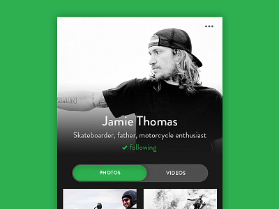 User Profile app dark green photo profile skateboarding user