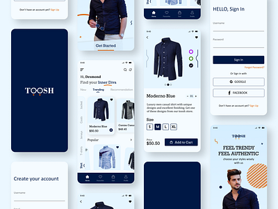 Toosh - A fashion store appdesign cloths design dribbble ecommerce fashion figma interface mobile ui uidesign uiux uiuxdesign