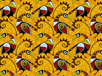 Seamless vector pattern. African birds on shibori background.