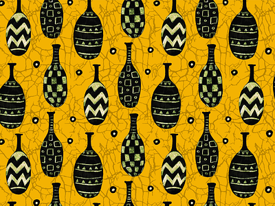 Seamless vector pattern. African jugs on craquelure background