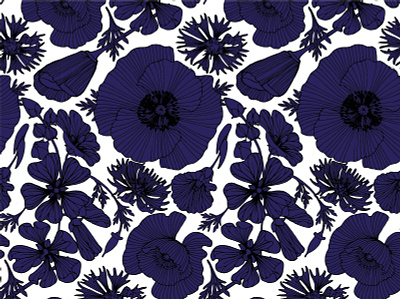 Wild flowers seamless pattern cornflowers fabric flower illustration mallow poppy seamless pattern textile vector