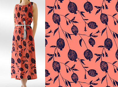 Pomegranate seamless pattern fabric fruit handmade plant pomegranate seamless pattern sketch textile